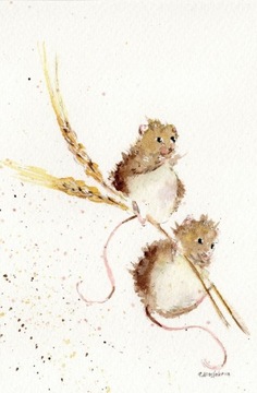 Akwarela ręcznie malowana "Myszki"+ rama