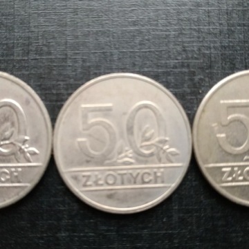 Zestaw 3 monet 50zł z 1990 roku,mennicze
