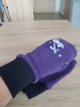 rękawiczki damskie bez palców L fioletowe kokardki
