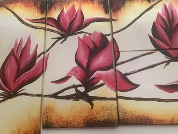 Tryptyk malowany na płótnie 169x70 magnolie