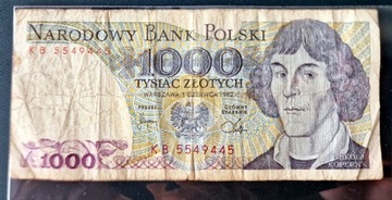 BANKNOT 1000 zł KOPERNIK 1982 ser. K B