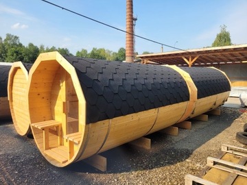 sauna drewniana BECZKA z przedsionkiem*350 cm