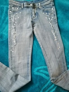 NOWE przecierane super jeansy z cyrkoniami!