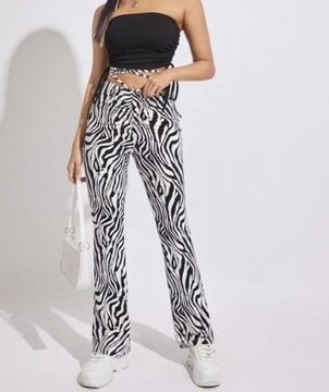Spodnie szerokie nogawki SHEIN zebra xs wiązania