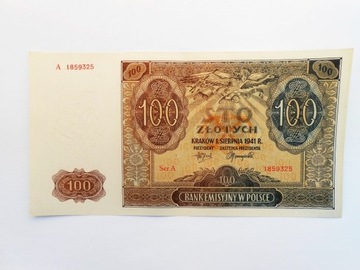 Polska 100 złotych 1941,piękne z paczki, oryginał 