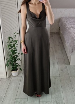 Asos satynowa sukienka maxi khaki 36 S