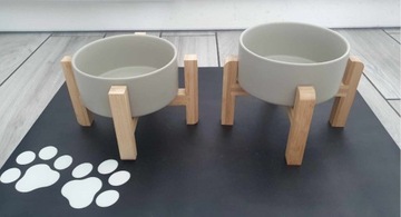 Miska ceramiczna dla kotów, zestaw dwóch misek ze stojakiem (C3)