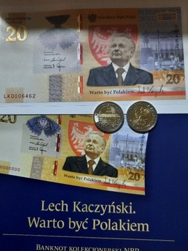 BANKNOT 20zł Lech Kaczyński + 5zł ZAMEK KSIĄŻ 