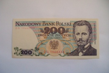 Polska Banknot PRL 200 zł.1986 r.seria DG