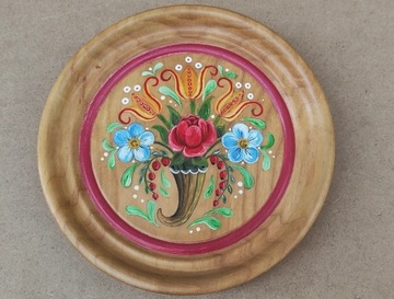 talerz drewniany kwiaty ręcznie malowany