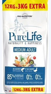 Pure Life 12kg + 3kg Medium Adult 15kg Pokarm Pies