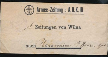 1916 ON, WILNO, opaska gazetowa ARMEE ZEITUNG.