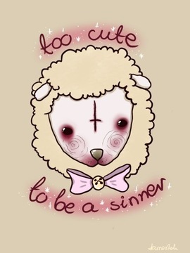 Plakat A3 owca -too cute to be a sinner-