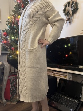 Długi sweter damski kardigan kremowy XS Orsay