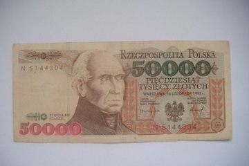 Polska Banknot PRL 50000 zł.1993 r. seria N