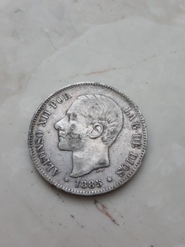 Hiszpania 5 pesetas 1885 r. 25gr ag900
