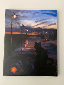 Obraz 40x50 cm Akryl na płótnie Koty Strażnicy zepsutej latarni