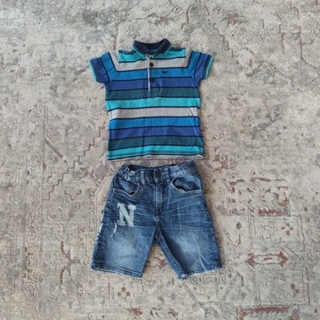 Komplet chłopiec koszulka polo spodenki jeans 104