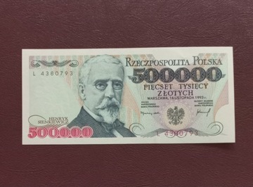 500 000 zł z 1993 r  Sienkiewicz seria L stan UNC