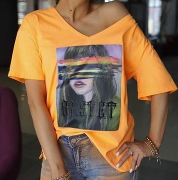 T-shirt damski neon pomarańczowy Bastet rozmiar L