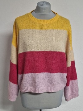 Sweter sweterek w paski kolorowy 40 L damski 