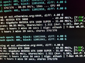 Koparka kryptowalut RTX 3060 + 1660Super 80Mh/s