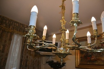 Lampa 5-ramienna (10-świecowa, mosiądz XX w) ANTYK