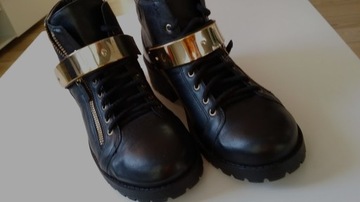 buty KAZAR czarne złote 38 ITALY skóra OKAZJA