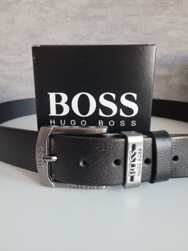 Czarny męski skórzany pasek Hugo Boss