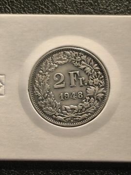 2 FRANKI SZWAJCARIA 1948 ROK SREBRO 0.835