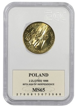 2 zł 1998 80 Rocznica Niepodległości grading MS 65