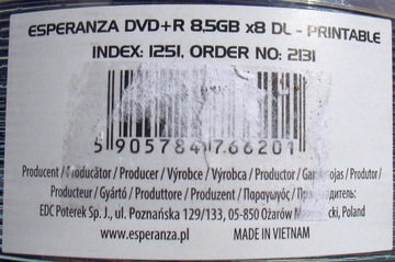 Esperanza DVD+R DL, 8.5 GB. Koperty.