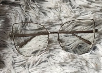 Oprawki okulary oversize kocie oko srebrne