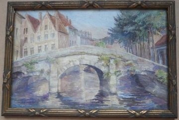 Obraz polski malarz B. MACKIEWICZ 1921 Bruges 