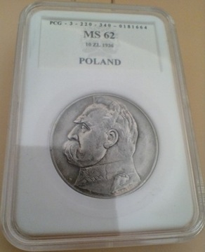 10 zł Piłsudski 1936r.- PCG MS 62