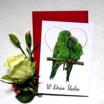 Kartka ślubna - Papużki nierozłączki 