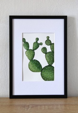 Kaktus roślina obraz ręcznie malowany akwarela A5