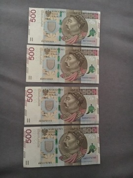 Banknoty 500 zł seria AA