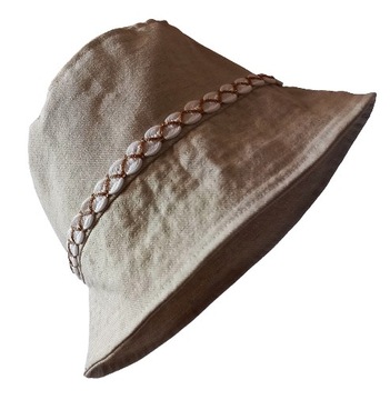 Bucket hat, czapka rybacka, beżowa z ozdobną taśmą