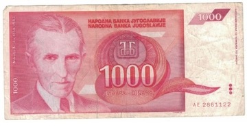 Jugosławia 1000 Dinara, 1992 r obiegowy