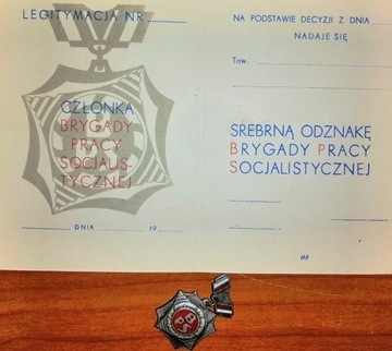 Legitymacja odznaka Brygady Pracy Socjalistycznej