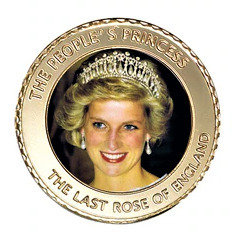 Księżna Diana, moneta pamiątkowa pozłacana.