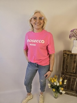 T-shirt z napisem Prosecco różowy LALU 