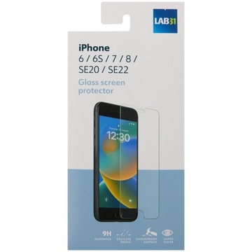 Szkło 9H Lab31 iPhone 6/6s/7/8 + etui silikonowe