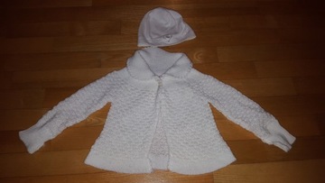 Chrzest sweterek biały + NOWA czapeczka ubranko
