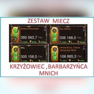 Diablo 3 Zestaw Mieczy x4 do Barba , Krzyżowca !!!