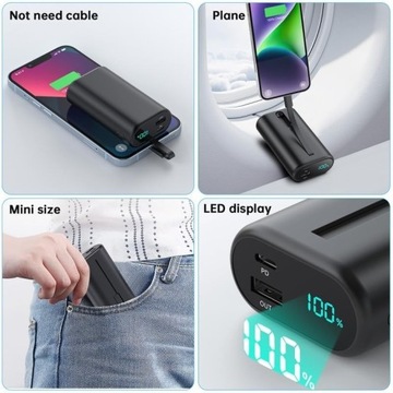 Powerbank HX90X1 10800 mAh CZARNY USB C Iphone