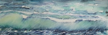 Akwarela ręcznie malowana 50x16 cm Morze Fala