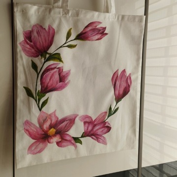 Płócienna torba ręcznie malowana z kwiatami 