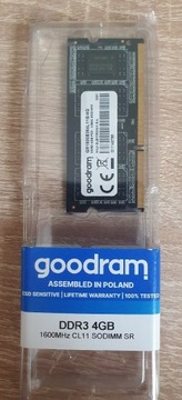 Pamięć RAM Goodram 4GB DDR3 1600Mhz CL11 SODIMM SR